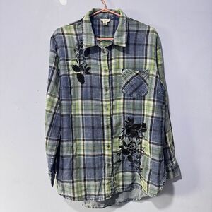 Tribal jeans plaid shirt with embroidery ladies plaid shirt